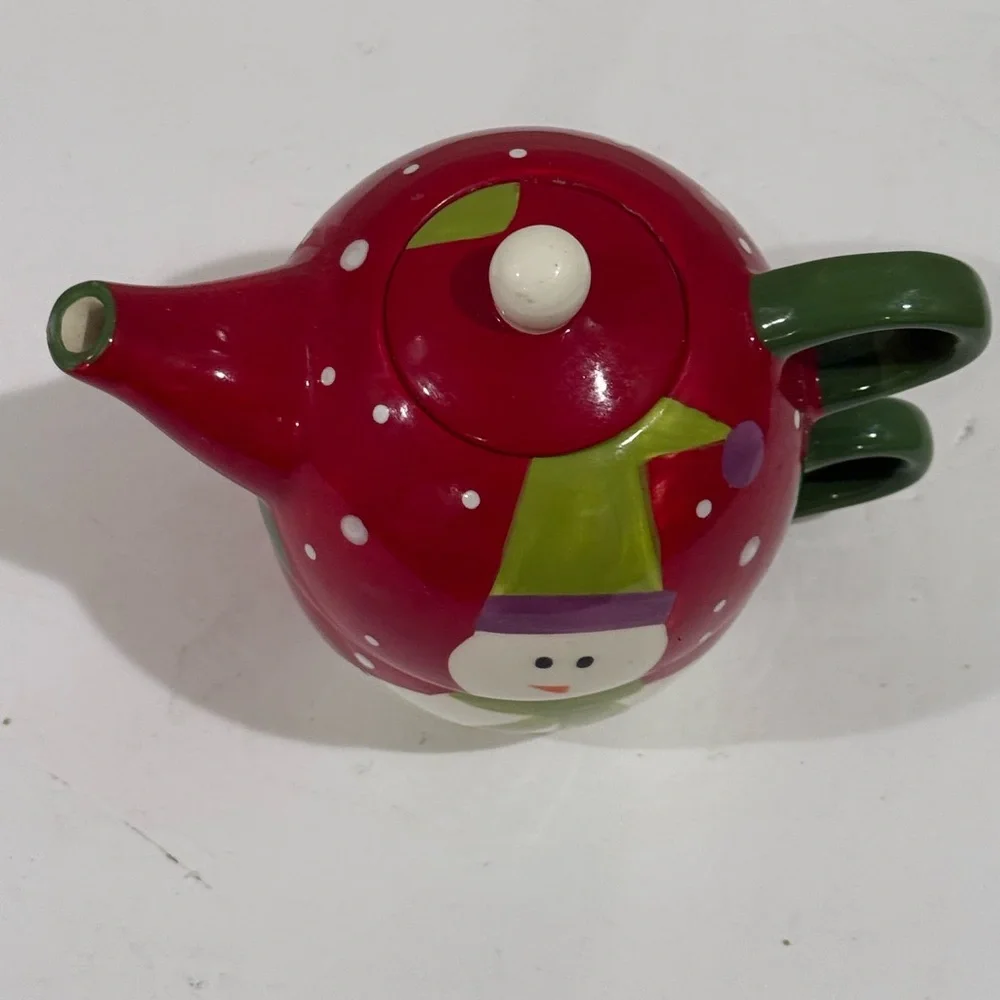 Pier 1 Snowman Teapot Set - Christmas Snowman Two Tier Teapot ~ Excellent